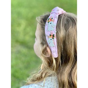 Easter Bunny with Cross Headband, Easter Seed Bead Knot Headband, Beaded Bunny